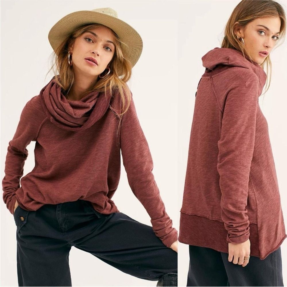Free People Beach Cocoon cowl neck Cozy Maroon Women's Sweater